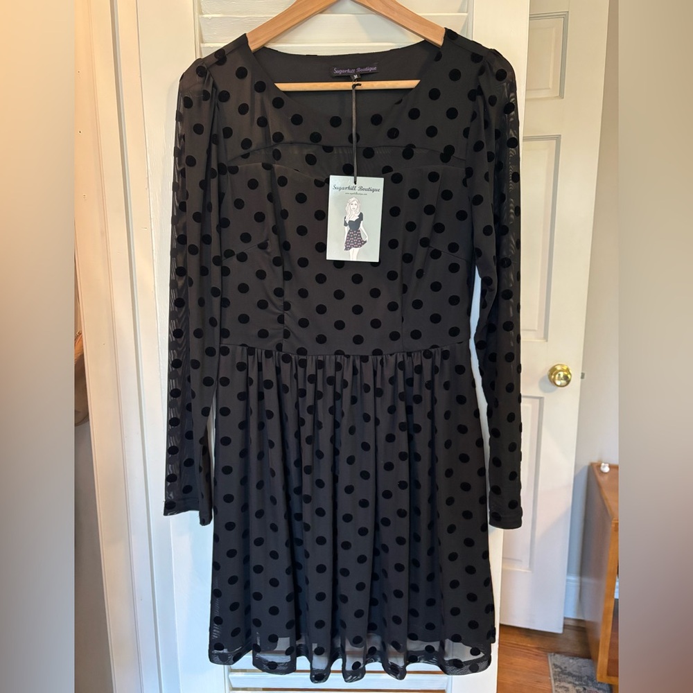 Black Polka Dot Long Sleeve Mini Dress